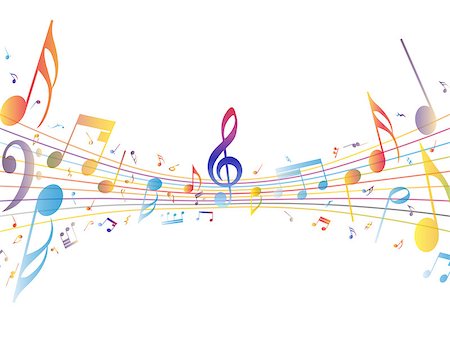 Multicolor musical note staff background. Vector illustration EPS 10 with transparency. Photographie de stock - Aubaine LD & Abonnement, Code: 400-07622061