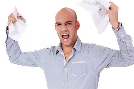 businessman angry expression paperwork isolated on white Stock Photo - Budget Royalty-Free & Subscription, Code: 400-07622245