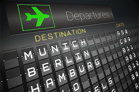 simsearch:400-04354197,k - Digitally generated black departures board for german cities Stock Photo - Budget Royalty-Free & Subscription, Code: 400-07623113