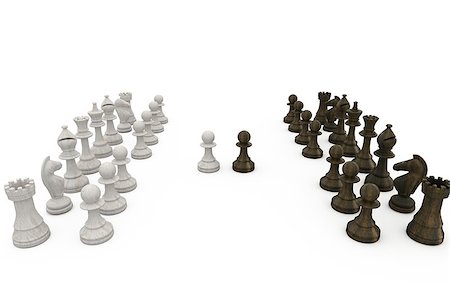 simsearch:400-06864252,k - Wooden chess pieces facing off on white background Stock Photo - Budget Royalty-Free & Subscription, Code: 400-07623613