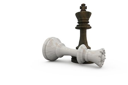 fallen king chess pieces - Black king standing over fallen white queen on white background Stock Photo - Budget Royalty-Free & Subscription, Code: 400-07623629