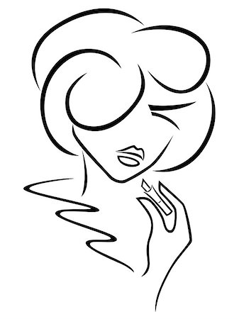 female hair style sketching - Young romantic woman uses lipstick, outline black over white hand drawing sketching vector artwork Stock Photo - Budget Royalty-Free & Subscription, Code: 400-07623959