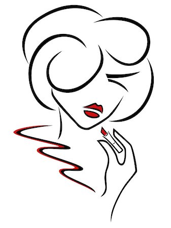 female hair style sketching - Young romantic woman uses a red lipstick, outline hand drawing sketching vector artwork Stock Photo - Budget Royalty-Free & Subscription, Code: 400-07623960