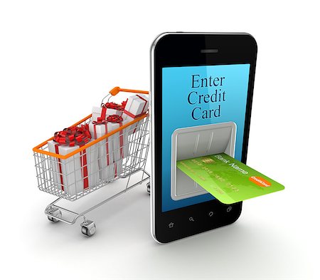 smartphone payment - Online shopping concept.Isolated on white background.3d rendered. Foto de stock - Super Valor sin royalties y Suscripción, Código: 400-07634038