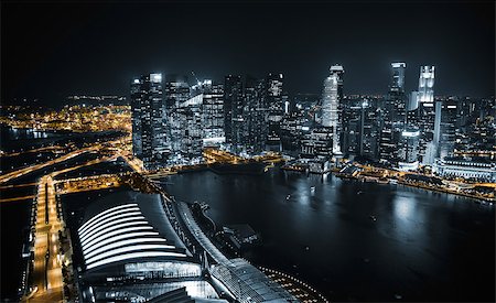 Aerial view of Singapore at night with traffic Stock Photo - Budget Royalty-Free & Subscription, Code: 400-07634222