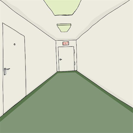 school hallway door - Hand drawn cartoon corridor background with green carpeting Stock Photo - Budget Royalty-Free & Subscription, Code: 400-07634276