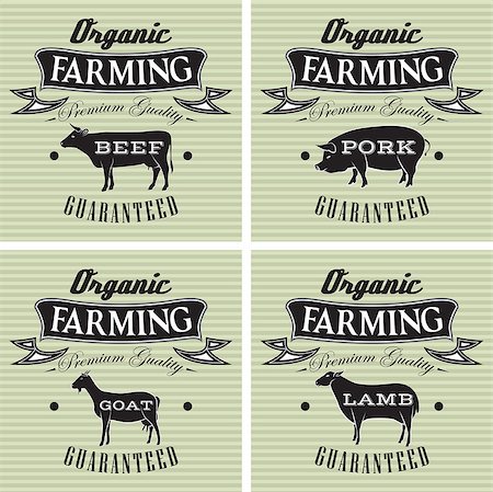farm illustration cattle - icons on vintage background pig, cow, sheep, goat Stock Photo - Budget Royalty-Free & Subscription, Code: 400-07634392