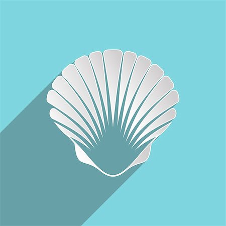 simsearch:400-07553606,k - White scallop seashell on blue background flat design Stock Photo - Budget Royalty-Free & Subscription, Code: 400-07634500