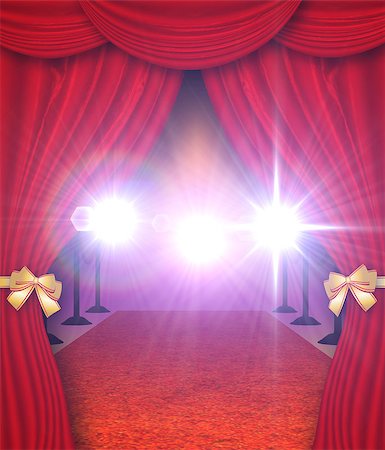 Red carpet entrance with open curtains background. Fotografie stock - Microstock e Abbonamento, Codice: 400-07634579