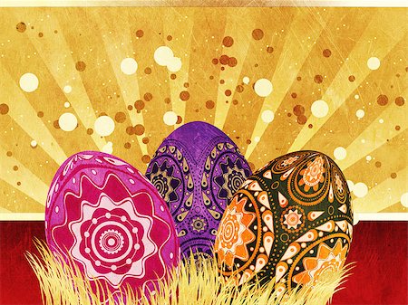 easter eggs in a dark color - Grunge Easter card of gold and red color with colorful eggs. Stock Photo - Budget Royalty-Free & Subscription, Code: 400-07634594