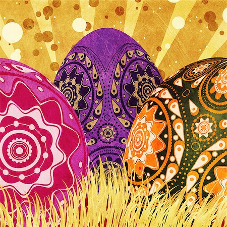 easter eggs in a dark color - Grunge Easter card of gold and red color with colorful eggs. Stock Photo - Budget Royalty-Free & Subscription, Code: 400-07634595