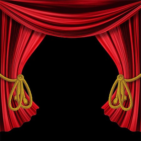 simsearch:630-06723312,k - Opened red theater drapes, curtains on black background. Foto de stock - Super Valor sin royalties y Suscripción, Código: 400-07634622