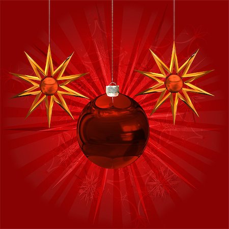 simsearch:400-05307881,k - Illustration of red Christmas background with big red ball and gold stars. Stock Photo - Budget Royalty-Free & Subscription, Code: 400-07634641