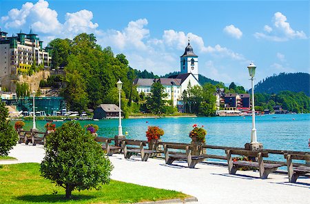 View of St. Wolfgang waterfront with Wolfgangsee lake, Austria Stock Photo - Budget Royalty-Free & Subscription, Code: 400-07630084