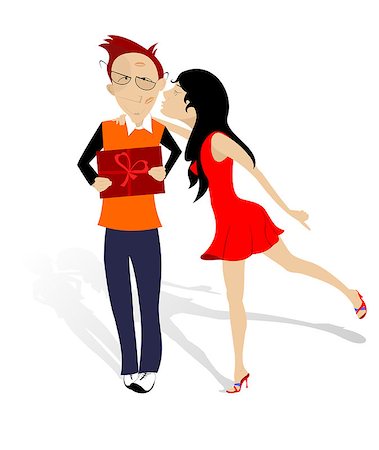 simsearch:400-08611814,k - Pretty young girl makes a present and kisses to her confused boyfriend Photographie de stock - Aubaine LD & Abonnement, Code: 400-07630112