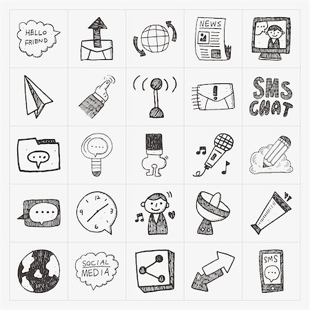 doodle communication icons set Photographie de stock - Aubaine LD & Abonnement, Code: 400-07630233