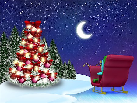 simsearch:400-07465970,k - Illustration of Christmas tree and Santa's sleigh background. Stock Photo - Budget Royalty-Free & Subscription, Code: 400-07630362