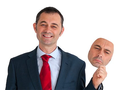 fake happiness mask - businessman concealing depression with a happy mask Stock Photo - Budget Royalty-Free & Subscription, Code: 400-07630505