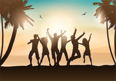 Silhouettes of people dancing on a tropical background Stock Photo - Budget Royalty-Free & Subscription, Code: 400-07630586