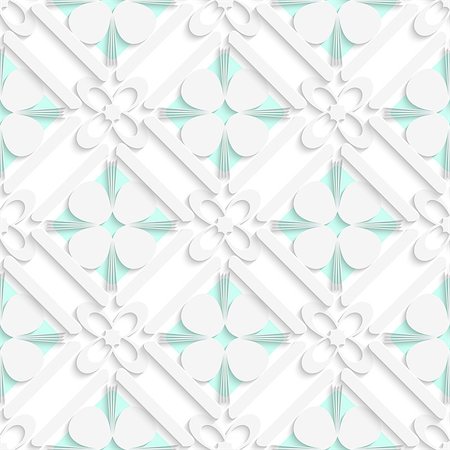 simsearch:400-07660293,k - Abstract 3d seamless background. Diagonal clove leaves and flowers on green pattern with cut out of paper effect. Fotografie stock - Microstock e Abbonamento, Codice: 400-07630797