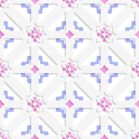 simsearch:400-07616809,k - Abstract 3d seamless background. Diagonal flowers layered with blue and pink pattern with cut out of paper effect. Stock Photo - Budget Royalty-Free & Subscription, Code: 400-07630799