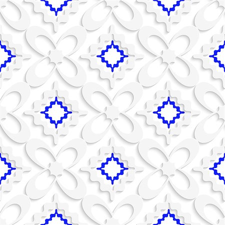 simsearch:400-07660280,k - Abstract 3d seamless background. Diagonal white and blue wavy squares and flowers pattern with cut out of paper effect. Photographie de stock - Aubaine LD & Abonnement, Code: 400-07630808
