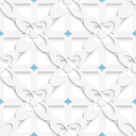 simsearch:400-07660293,k - Abstract 3d seamless background. Diagonal white big flowers layered with blue pattern with cut out of paper effect. Fotografie stock - Microstock e Abbonamento, Codice: 400-07630810