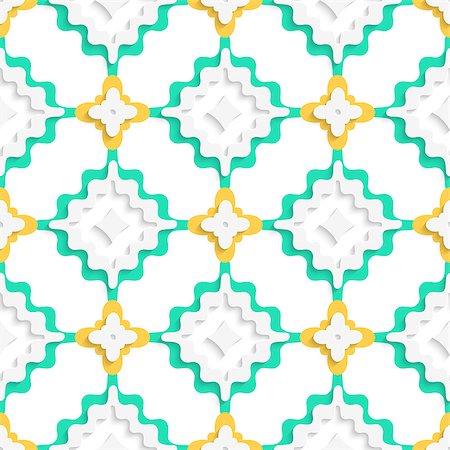 Abstract 3d seamless background. Flowers and wavy rectangles layered with orange and green pattern with cut out of paper effect. Fotografie stock - Microstock e Abbonamento, Codice: 400-07630821