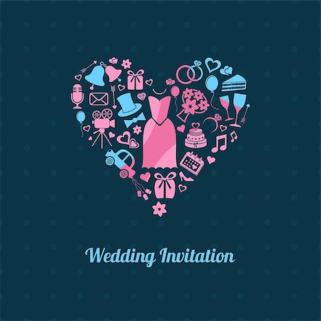 simsearch:400-07633517,k - Dark blue invitation card with colorful wedding symbols Foto de stock - Royalty-Free Super Valor e Assinatura, Número: 400-07630859