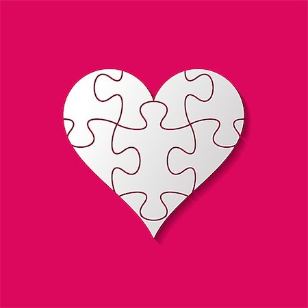 White heart made of puzzle pieces on red Stock Photo - Budget Royalty-Free & Subscription, Code: 400-07630871