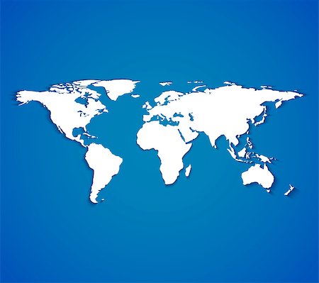 White world map with smooth shadows on blue background. Vector illustrations Stock Photo - Budget Royalty-Free & Subscription, Code: 400-07631258