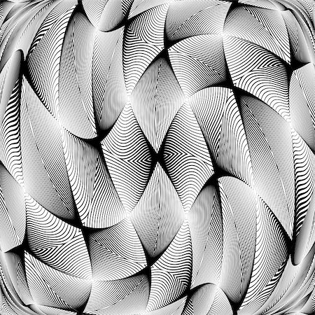 simsearch:400-07631338,k - Design monochrome warped grid decorative pattern. Abstract latticed textured background. Vector art Stockbilder - Microstock & Abonnement, Bildnummer: 400-07631336