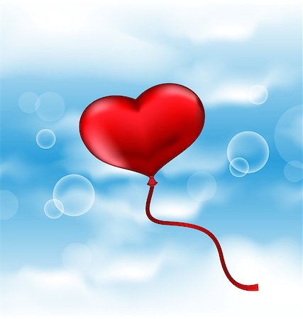 simsearch:400-08646427,k - Illustration balloon in the shape of heart in blue sky - vector Foto de stock - Super Valor sin royalties y Suscripción, Código: 400-07631693