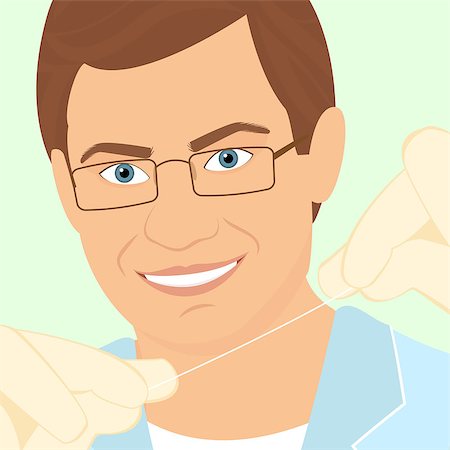 Friendly male dentist demonstrates floss. Contains EPS10 and high-resolution JPEG Stock Photo - Budget Royalty-Free & Subscription, Code: 400-07631973
