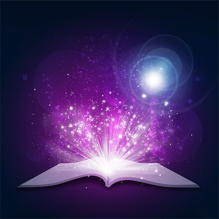 story book nobody - Old open book with magic light and falling stars. Dark background Stock Photo - Budget Royalty-Free & Subscription, Code: 400-07632076