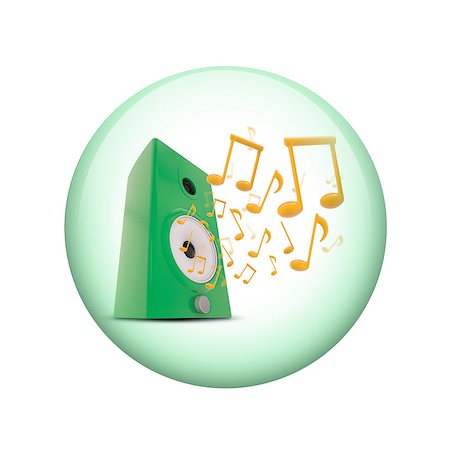 simsearch:400-07558184,k - Music notes around audio speakers. Spherical glossy button. Web element Stock Photo - Budget Royalty-Free & Subscription, Code: 400-07632123