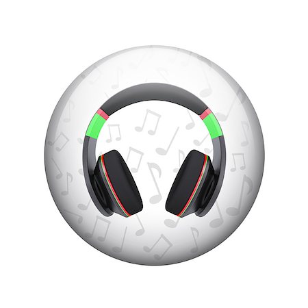 Headphones with music notes. Spherical glossy button. Web element Stock Photo - Budget Royalty-Free & Subscription, Code: 400-07632131