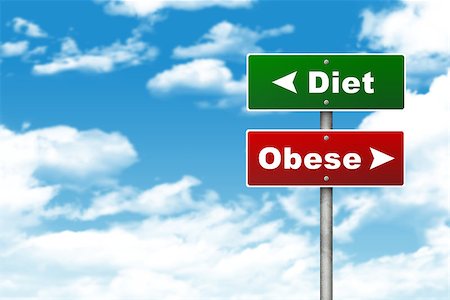 simsearch:400-07677344,k - Crossroads road sign. Pointer to the right Diet, but Obese left. Choice concept Stock Photo - Budget Royalty-Free & Subscription, Code: 400-07632261
