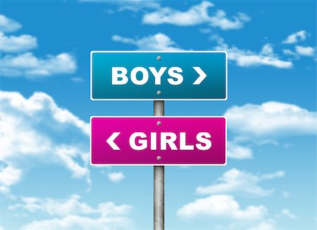 simsearch:400-07632285,k - Crossroads road sign. Pointer to the right BOYS, but GIRLS left. Choice concept Foto de stock - Super Valor sin royalties y Suscripción, Código: 400-07632262