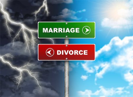 simsearch:400-07677344,k - Crossroads road sign. Right color sky - MARRIAGE, DIVORCE left thunder. Choice concept Stock Photo - Budget Royalty-Free & Subscription, Code: 400-07632278