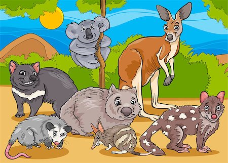 simsearch:400-08919086,k - Cartoon Illustrations of Funny Marsupials Mammals Animals Mascot Characters Group Stock Photo - Budget Royalty-Free & Subscription, Code: 400-07632705