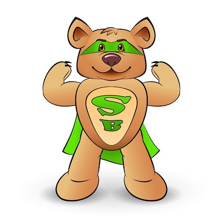 Super bear dressed in a green cloak with the letters S and B  standing on white background Stock Photo - Budget Royalty-Free & Subscription, Code: 400-07632753