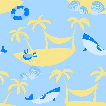 exotic crab illustrations - Seamless Beach Vector Pattern with sea and sand colors Stock Photo - Budget Royalty-Free & Subscription, Code: 400-07632766