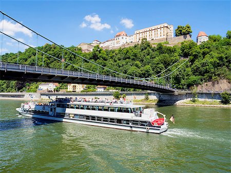passau - Image of Veste Oberaus in Passau with brigde and passenger ship on river Danube, Germany Stock Photo - Budget Royalty-Free & Subscription, Code: 400-07632830