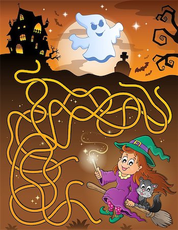 flying hats in the air - Maze 6 with Halloween theme - eps10 vector illustration. Stock Photo - Budget Royalty-Free & Subscription, Code: 400-07633141