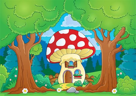 simsearch:400-07417266,k - Tree theme with mushroom house - eps10 vector illustration. Stock Photo - Budget Royalty-Free & Subscription, Code: 400-07633154