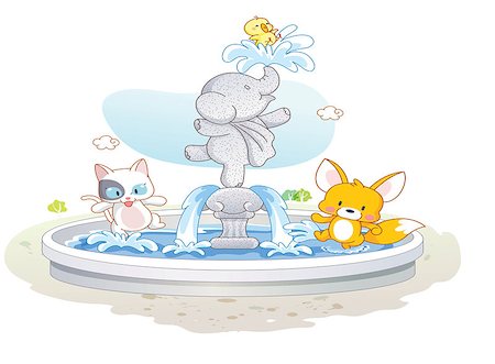 dogs and cats playing - cute animals  cartoon playing water Stock Photo - Budget Royalty-Free & Subscription, Code: 400-07633166