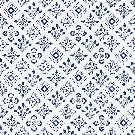 Indigo blue hand drawn seamless pattern, vector Foto de stock - Super Valor sin royalties y Suscripción, Código: 400-07633190