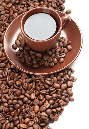 coffee beans and cup isolated on white background Stock Photo - Budget Royalty-Free & Subscription, Code: 400-07633349