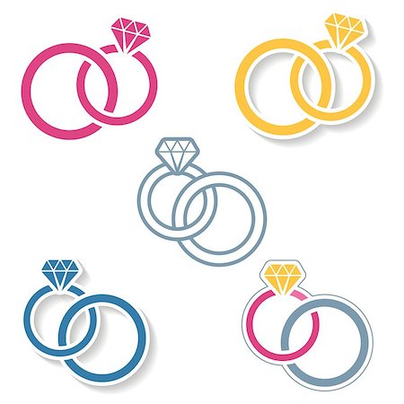 earring drawing - Vector colorful wedding rings icons on white background Photographie de stock - Aubaine LD & Abonnement, Code: 400-07633544